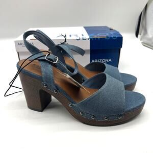 Arizona Jean Co Womens Heather Heeled Sandals Blue Denim Size 9.5M